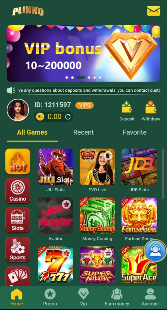 Plinkopk Game login